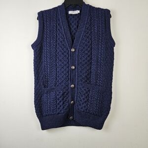 The Woollen Market Navy Blue Cable Knit Women's Sweater Vest 100% New Merino